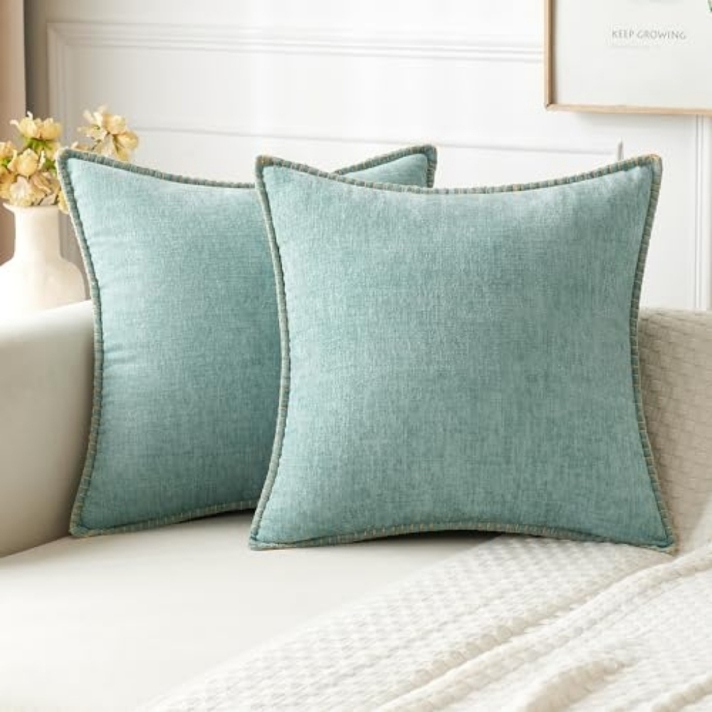 Pillow Covers 18x18 Inch Aqua‎ Blue Farmhouse Decorative Pack Of 2